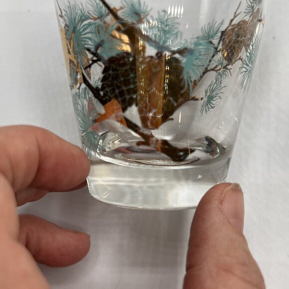 David Douglas "Pinecone" Old Fashioned Glasses Set of 2 Gold Aqua Vintage Libbey - Picture 7 of 14